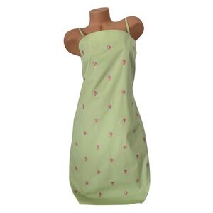 Brooks Brothers 346 Women's Green Pink Seashell Embroidered Cotton Dress Size 10